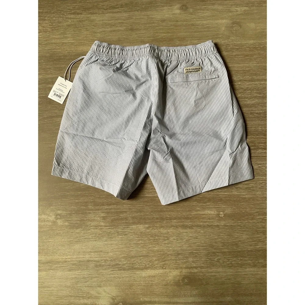 Fair Harbor Bayberry Trunk Swim Shorts Grey Seersucker Medium New With Tags